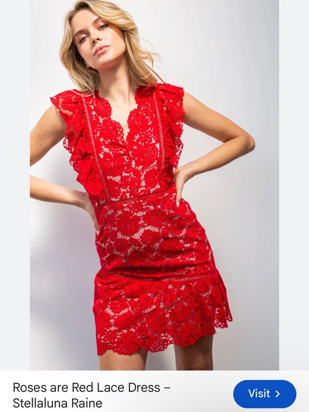 SAYLOR Red Lace V-Neck Dress